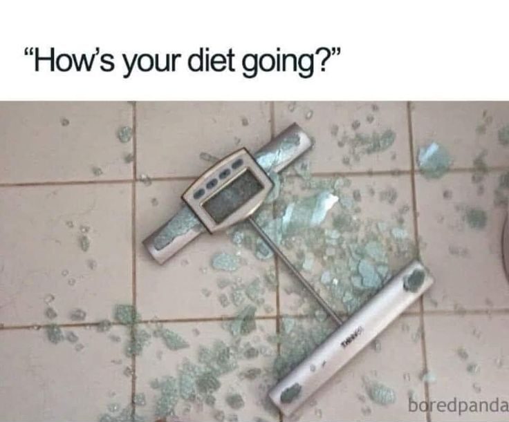A relatable meme of a shattered glass scale caused by diet stress and plateaus.