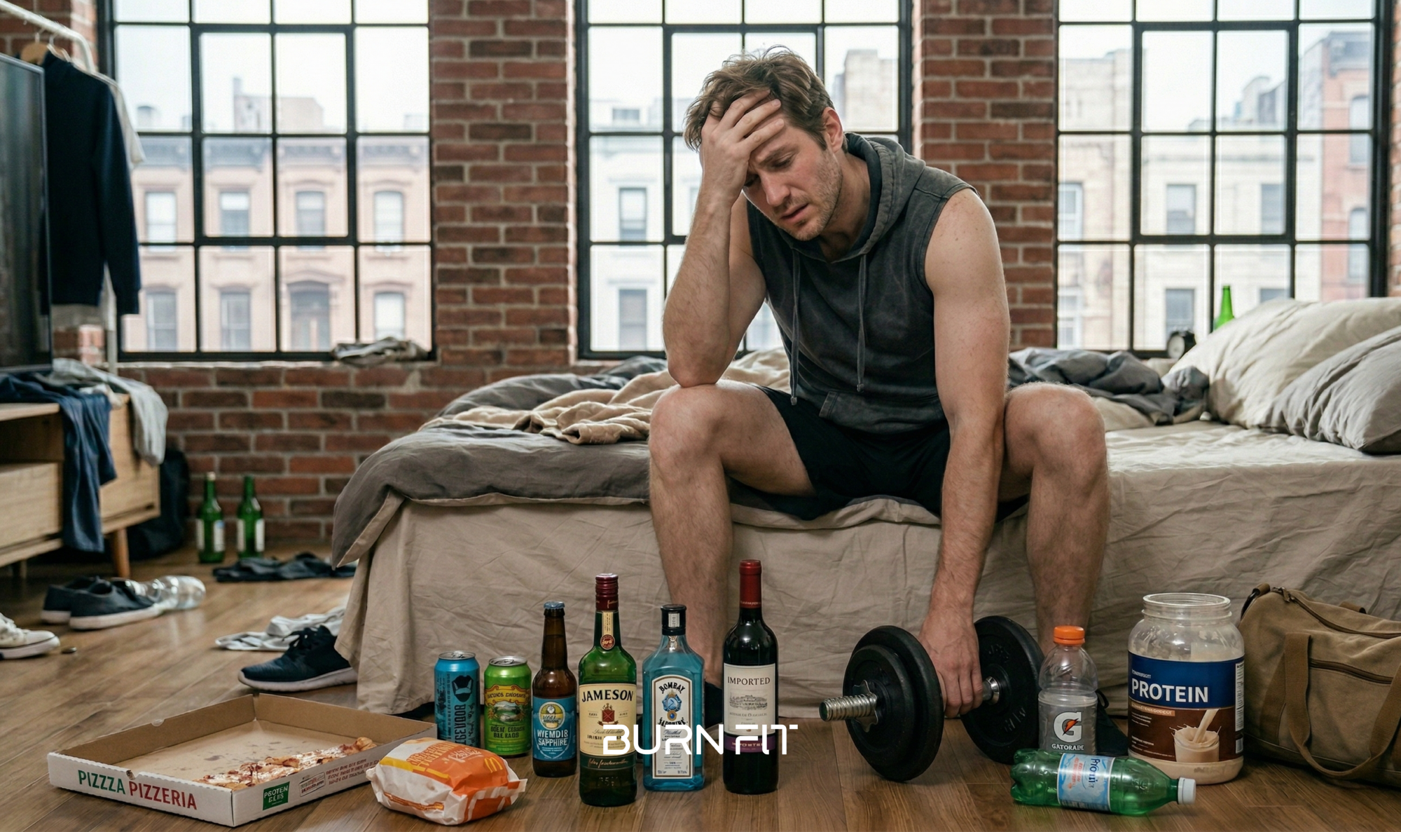 Alt Text: A lifter's dilemma: deciding whether to force working out the day after drinking or skip the hangover workout while worrying about muscle loss.