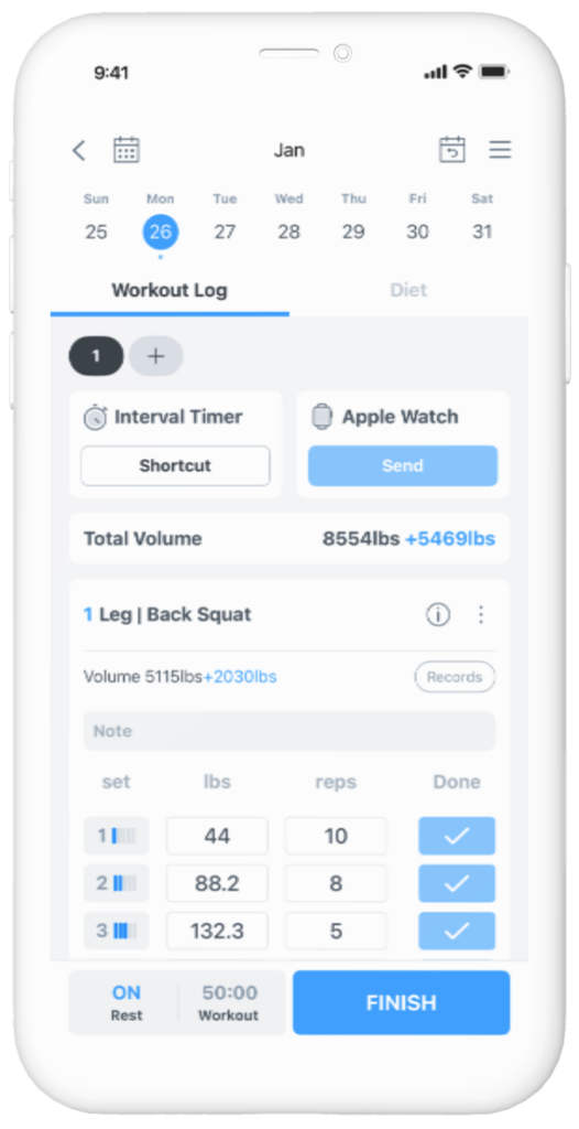 A mockup screen of the BurnFit app's workout log, showing a planned routine and progress tracking for a beginner bodyweight workout.