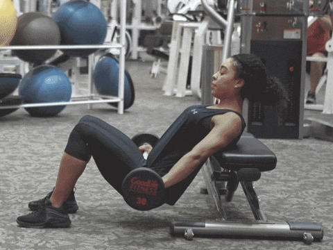 A dynamic GIF image of a woman performing a barbell hip thrust with proper form to maximize glute activation, serving as the main thumbnail visual for a guide article detailing 3 key points for effective glute exercises.