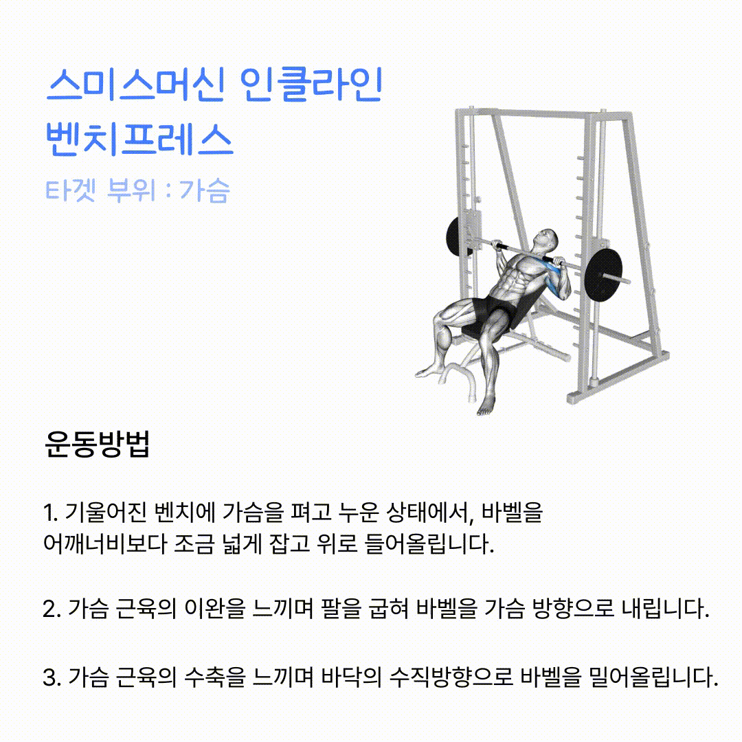 스미스머신 인클라인 벤치프레스 - 번핏 - 운동 기록이 만드는 진짜 성장