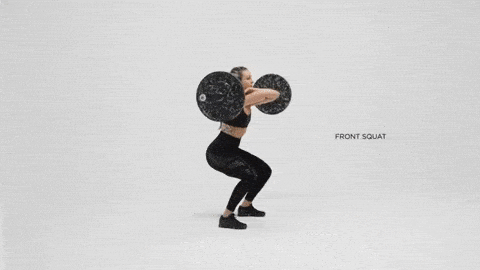 측면에서 바라본 완벽한 프론트 스쿼트 깊이와 척추 중립을 유지하는 수직 바벨 궤적